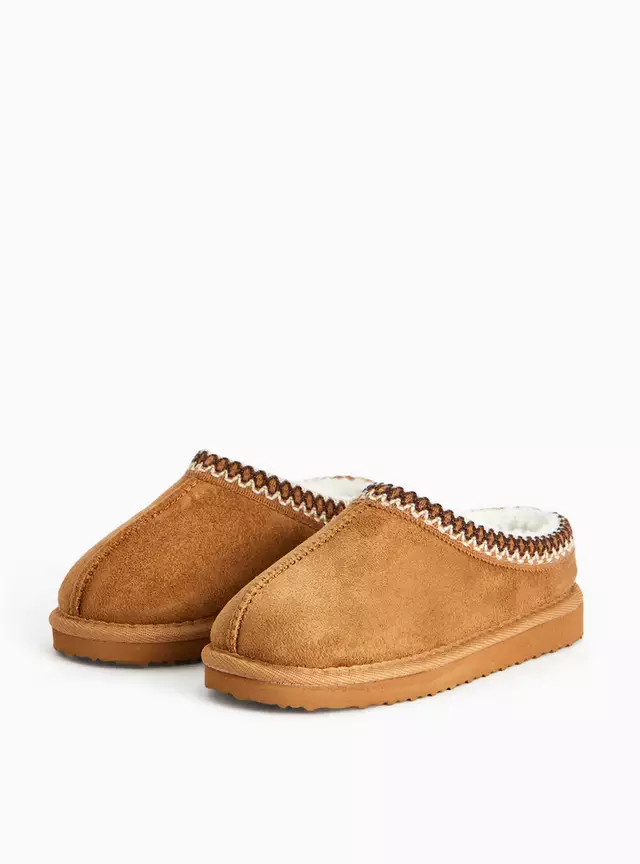 Brown Faux Suede Stitch Borg Lined Mules  10-11 Infant | Tu Clothing