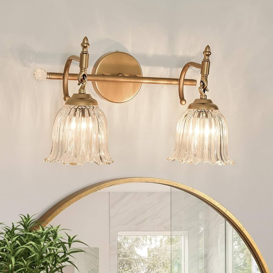 CVKASH 2-Light Bathroom Vanity Light Fixtures Over Mirror,Brushed Gold Modern Vanity Light with G... | Amazon (US)