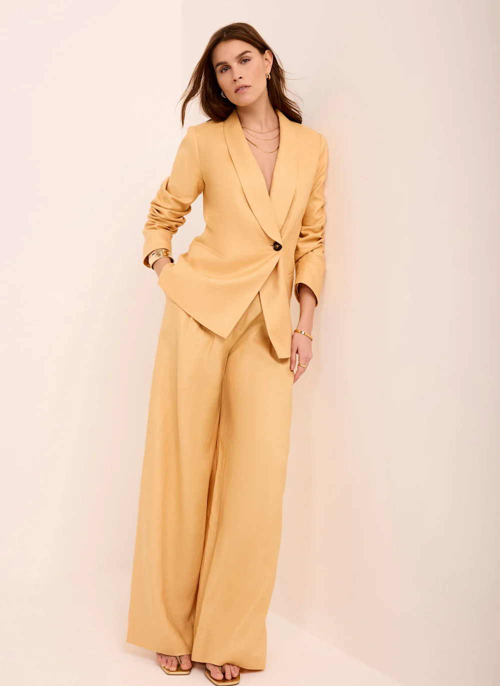 Yellow Ramie Single Breasted Blazer | Mint Velvet