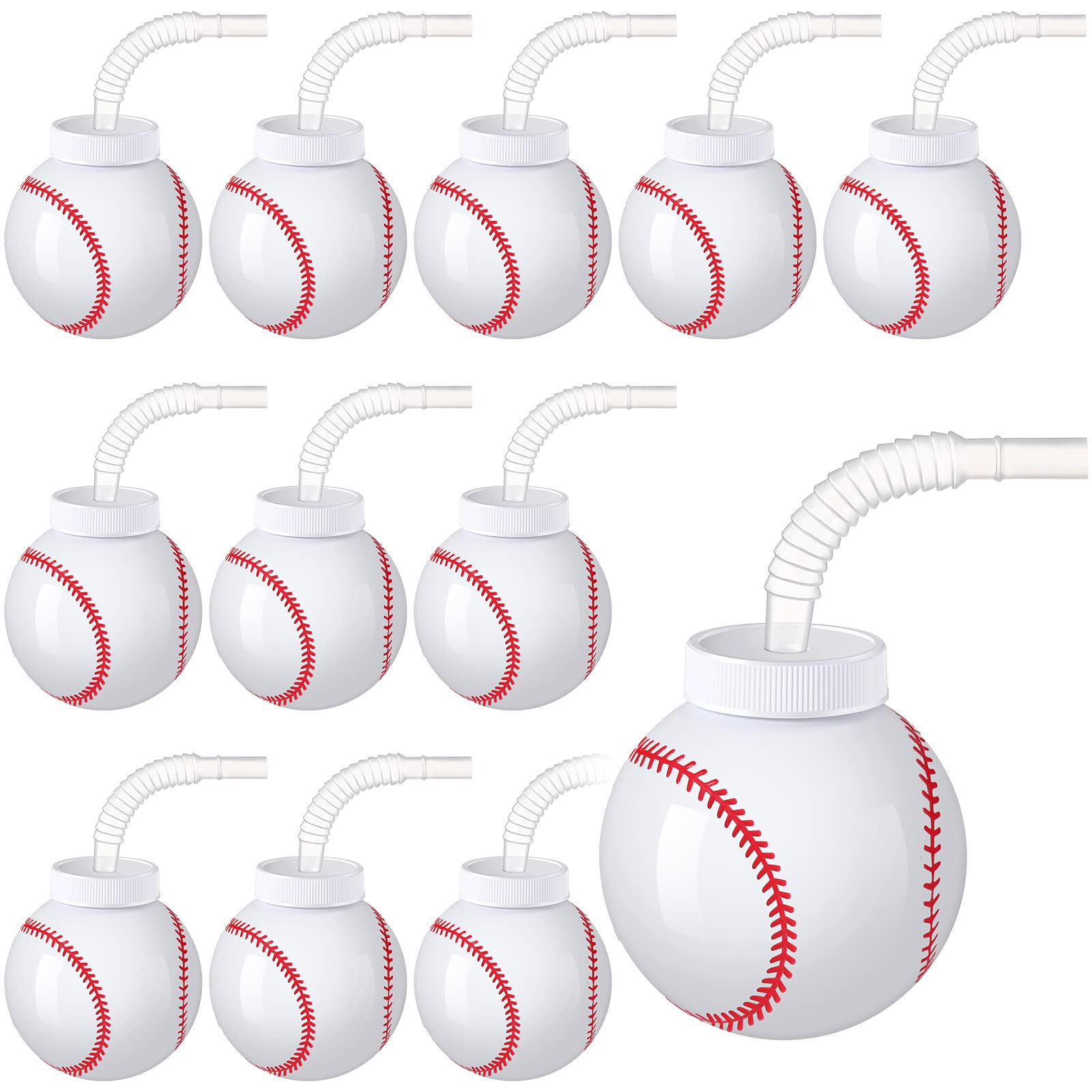 Baseball Ball Shape Cups Bulk with Straws and Lids, 10oz Plastic Reusable Baseball Party Cups Bal... | Amazon (US)