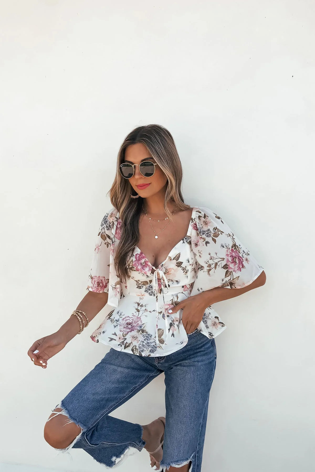 Romantic Cream Floral Print Sweetheart Blouse | Magnolia Boutique