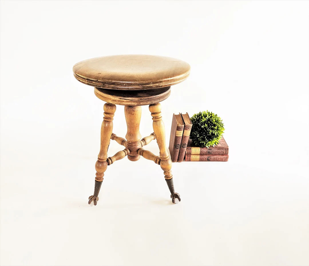 Antique Piano Stool Glass Clawfoot Music Stand Brown Wood - Etsy | Etsy (US)