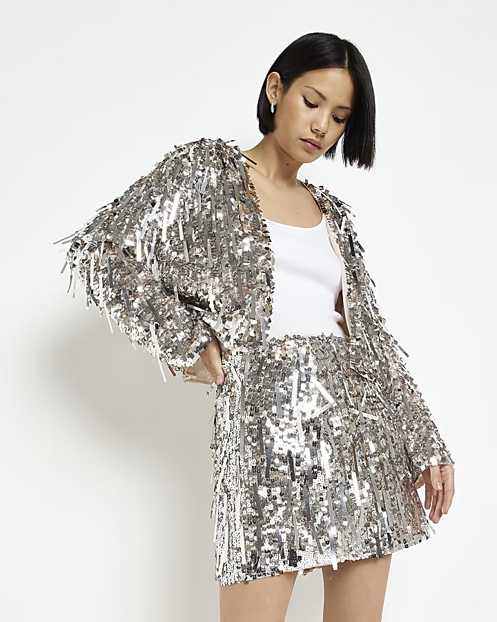 Silver sequin mini skirt | River Island (UK & IE)