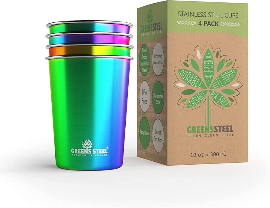 Greens Steel 10oz Rainbow Stainless Steel Tumbler (4 Pack) - Premium Metal Drinking Glasses | Sta... | Amazon (US)