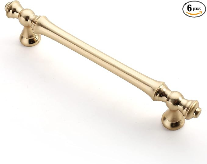 Asidrama 6 Pack 5 Inch(128mm) Brushed Brass Kitchen Cabinet Handles, Gold Cabinet Pulls Kitchen C... | Amazon (US)