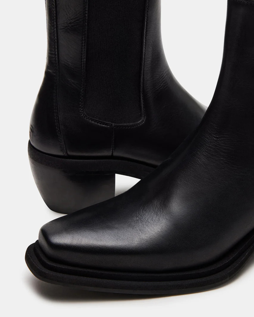 METRO Black Leather Square Toe Ankle Chelsea Boot | Women's Booties | Steve Madden (US)
