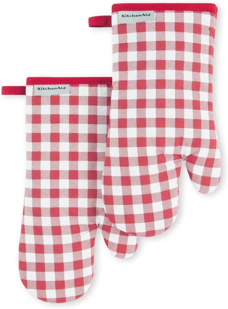 KitchenAid Gingham Oven Mitt 2-Pack Set, Passion Red, 7"x13" | Amazon (US)