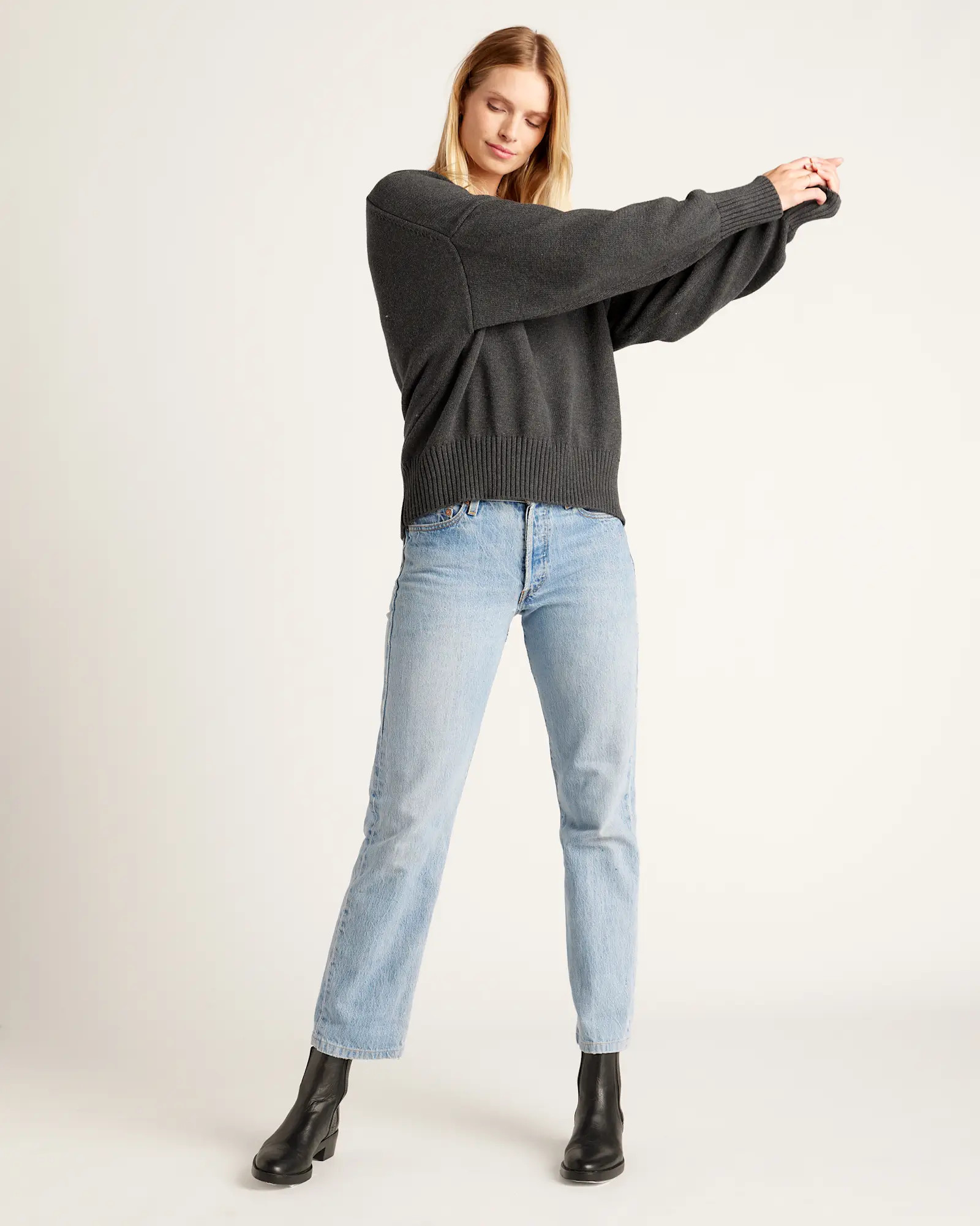 100% Organic Cotton Boyfriend Crew Sweater in Charcoal | Quince