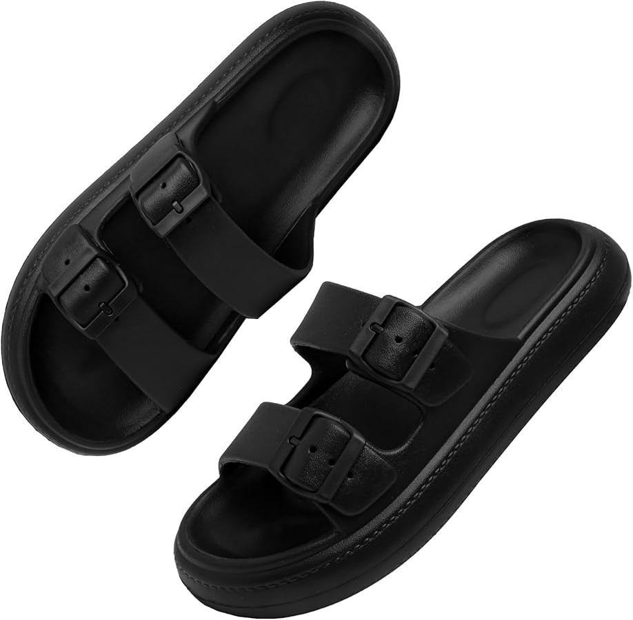 Sandals -for -Women -and -Men,Pillow Slippers Double Buckle Slides Adjustable Thick Sole EVA Slip... | Amazon (US)