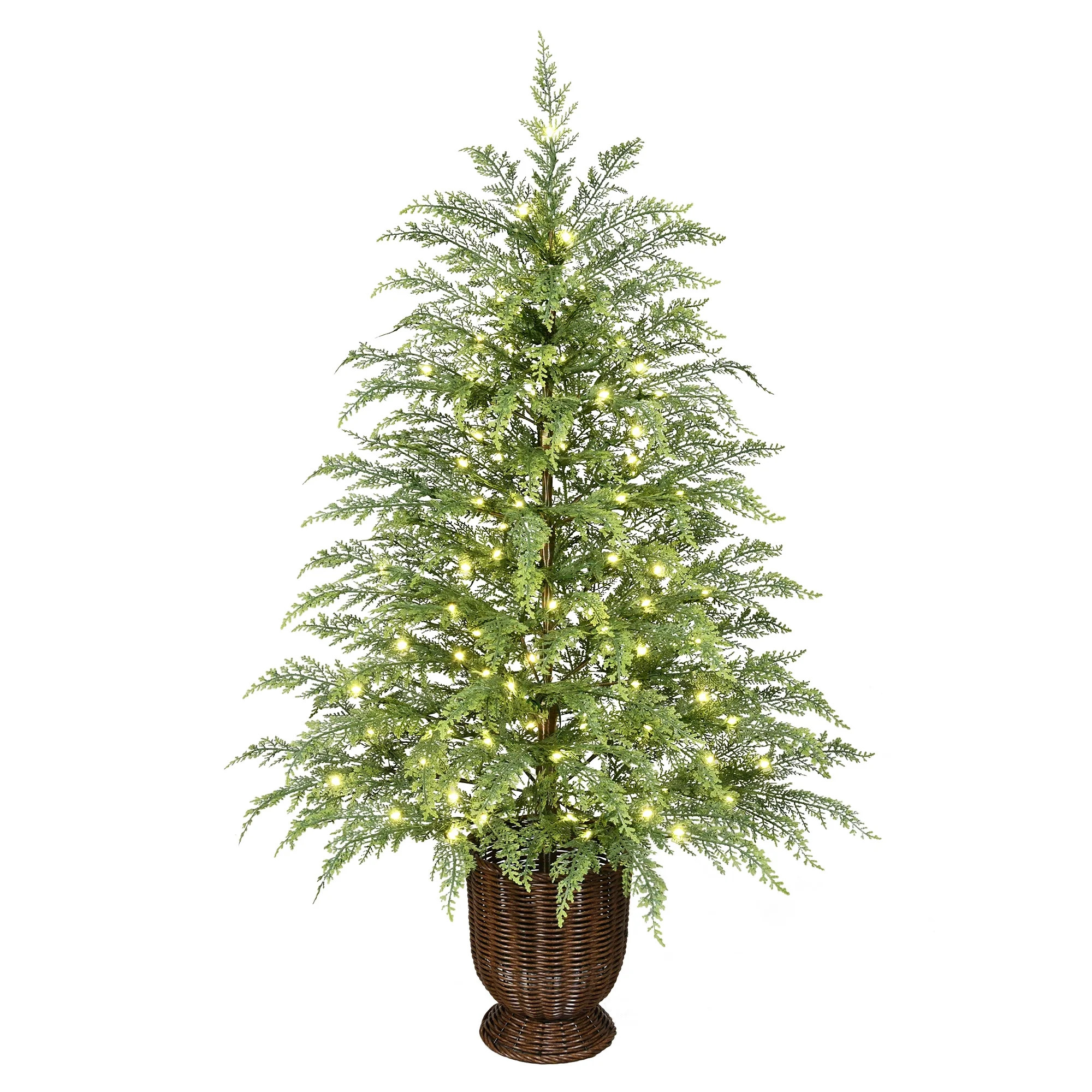 My Texas House 4' Pre-Lit Cypress Green Artificial Christmas Tree with 100 Warm White Twinkle LED Lights in Woven Basket | Walmart (US)