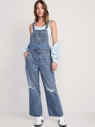 Baggy Wide-Leg Non-Stretch Ripped Jean Overalls for Women | Old Navy (US)