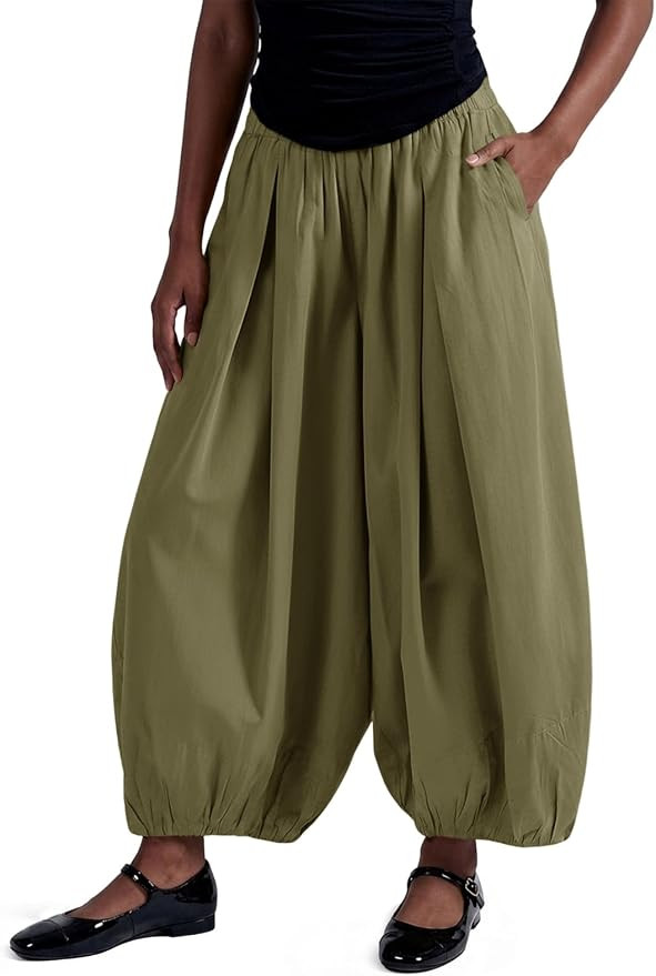 Fisoew Womens Wide Leg Balloon Pants Casual Barrel Elastic Waist Pleated Baggy Workout Sweat Pant... | Amazon (US)