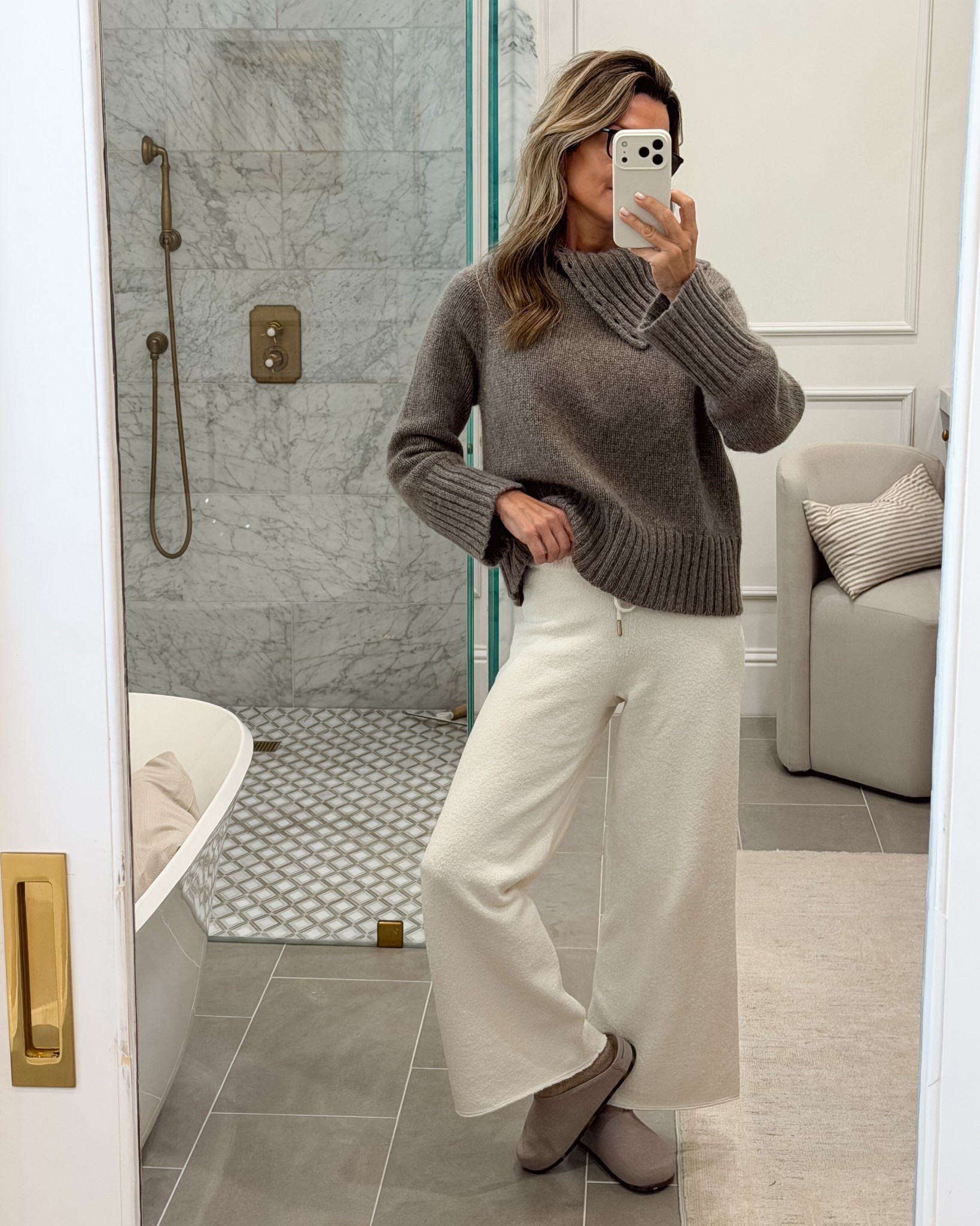 -Jenni Kayne Jackie sweater is a splurge but worth-it! On sake now, TTS wearing XS 
-Splendid x Cella Jane knit pants are COZY! Boucle. I’m 5’6” XS
-Clogs on repeat with support TTS 

#LTKCyberWeek #LTKHoliday #LTKOver40