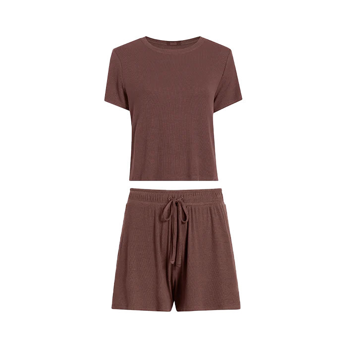 Ribbed Pajama Short Set | Coffee | Nuuds US