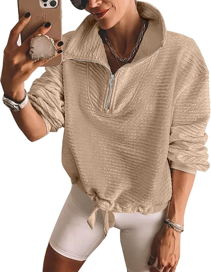 BTFBM Women Casual Half Zip Sweatshirts Lapel Drawstring Loose Long Sleeve Pullover 2023 Fall Win... | Amazon (US)