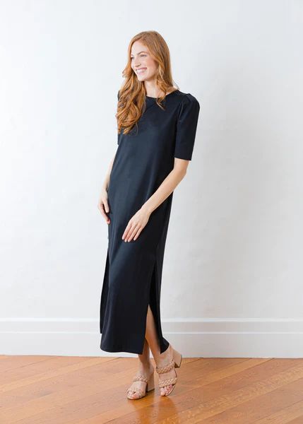 Evelyn Puff Sleeve Dress in Double Jersey (Black) | Dudley Stephens