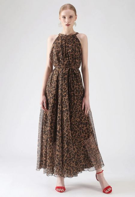 Leopard Watercolor Maxi Slip Dress in Brown | Chicwish