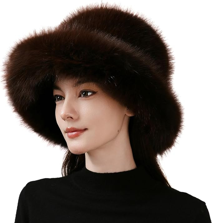 Dikoaina Luxury Faux Fur Bucket Hat for Women Girl – Oversized Brim, Super Soft & Fluffy Winter... | Amazon (US)