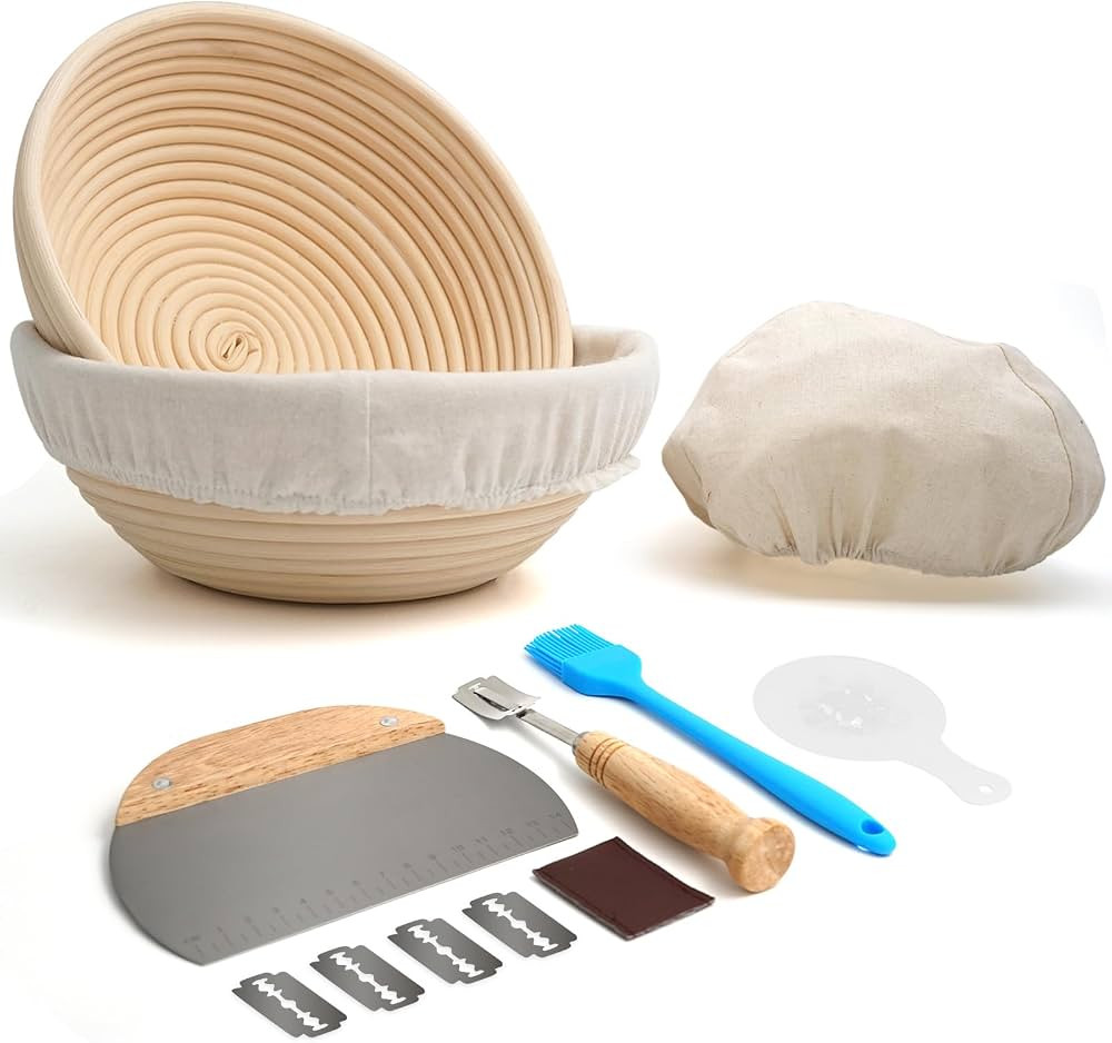 Bread Proofing Basket Set of 2,8 Inch Round Sourdough Bread Baskets Bowls with Bread Lame Bread M... | Amazon (US)