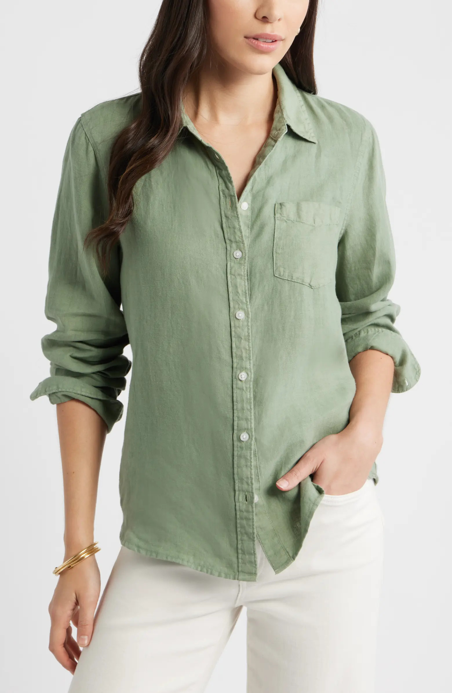 Casual Linen Button-Up Shirt | Nordstrom