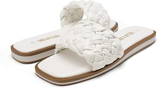 DREAM PAIRS Women's Square Open Toe Slide Sandals Cute Slip on Braided Strap Rhinestone Flat Sand... | Amazon (US)