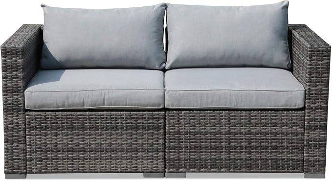 Patiorama Outdoor Wicker Loveseat 2 Pieces, All Weather Grey PE Rattan Sectional Corner Sofa Set,... | Amazon (US)