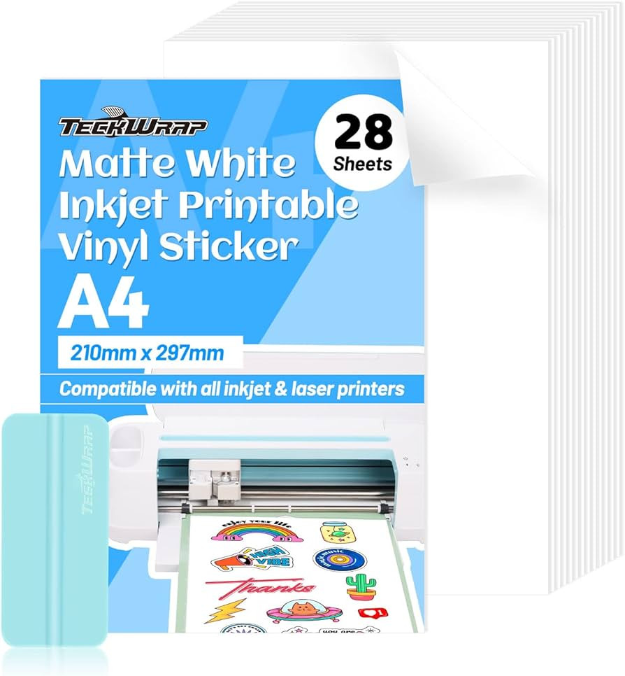 TECKWRAP Printable Vinyl Sticker Paper for Inkjet Printer Matte White Printable Sticker Paper Wat... | Amazon (US)