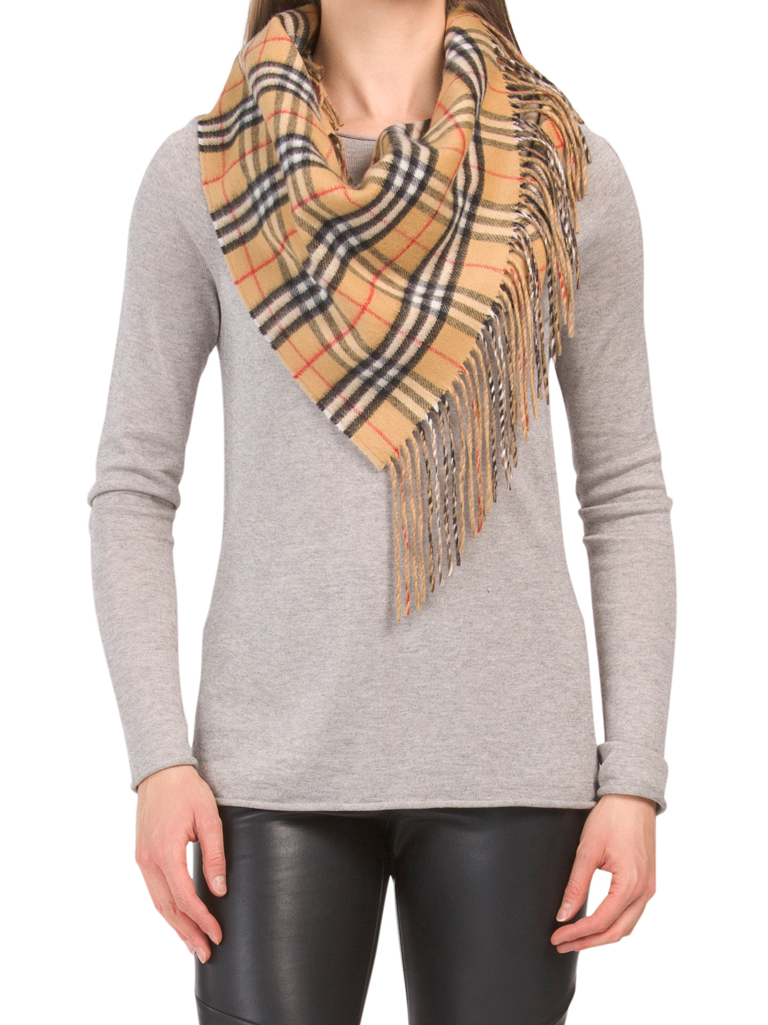 Cashmere Classic Plaid Scarf With Fringe | TJ Maxx