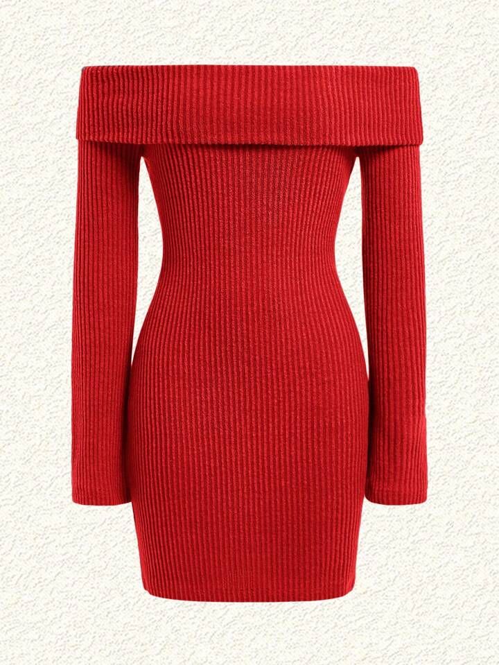 SHEIN EZwear Knitted Off Shoulder Women's Dress | SHEIN