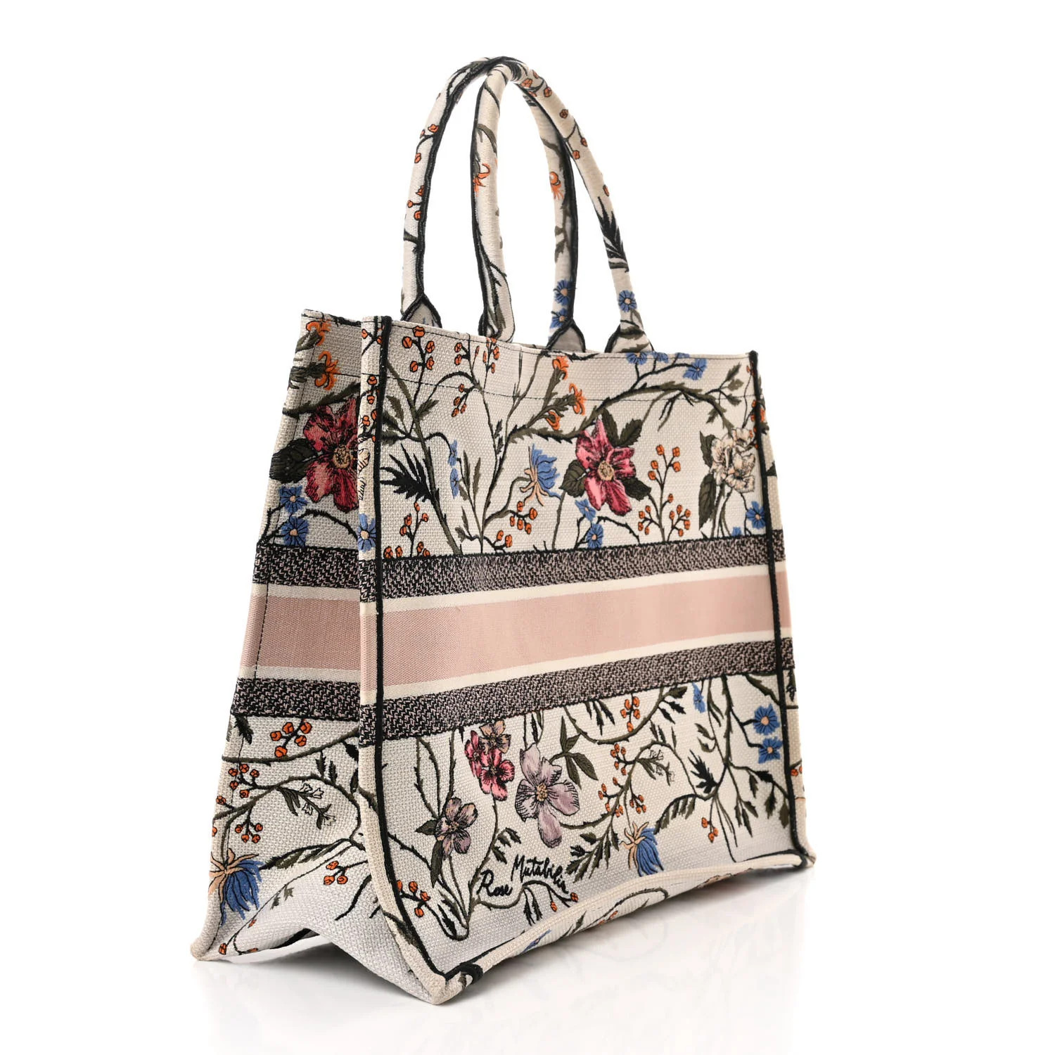 Canvas Embroidered Large Rosa Mutabilis Book Tote White Multicolor | FASHIONPHILE (US)