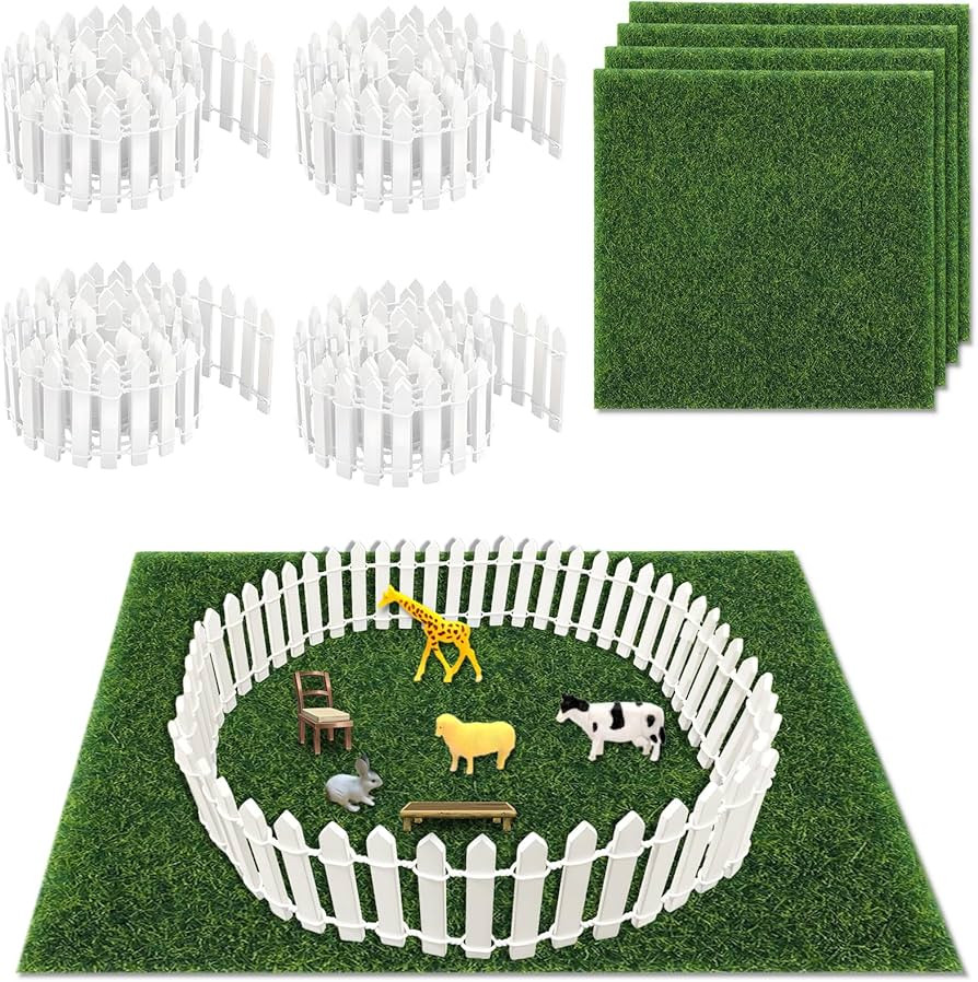 8 Pieces Fairy Fence Miniature Garden Ornament Set, 4 Pcs 35 Inch White Wood Picket Fence with 4 ... | Amazon (US)