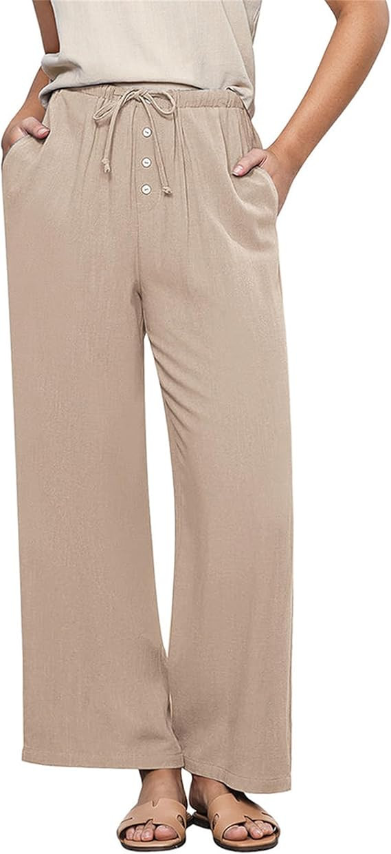 Hixiaohe Womens Linen Pants Summer Flowy Palazzo Trousers Casual Loose Wide Leg Pants High Waist ... | Amazon (US)