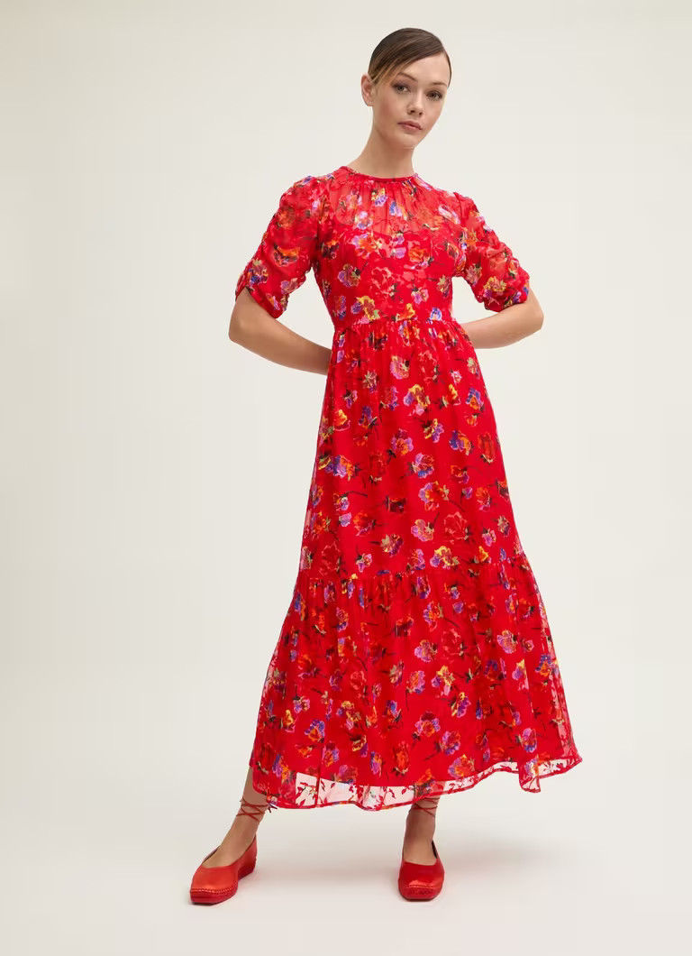 Tilly Aurora Red Silk Blend Floral Dress | L.K. Bennett (UK)