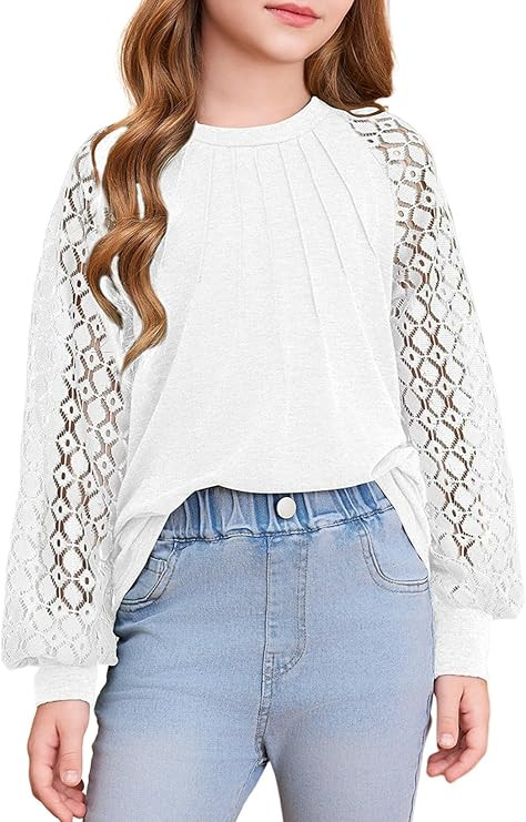 blibean Teen Girls Semi Formal Bloues Kids Lace Long Sleeve Shirts Size 6-15 Years | Amazon (US)
