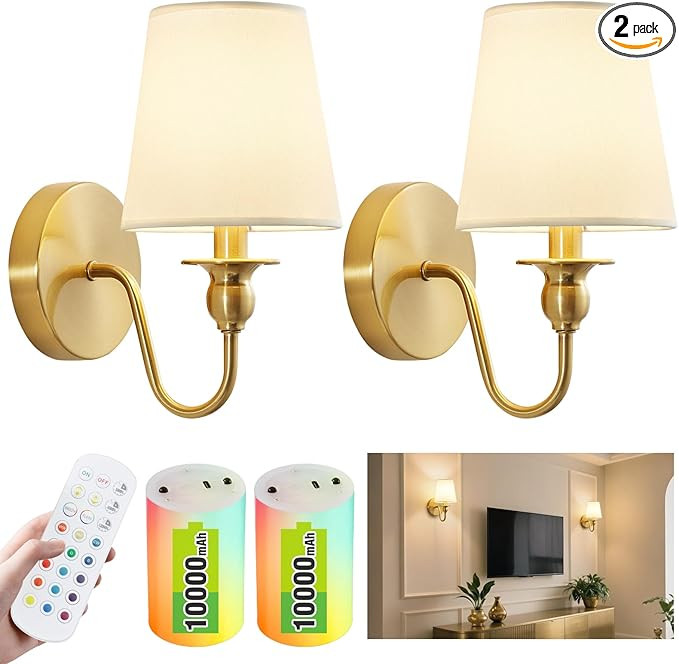 Battery Operated Wall Sconce Set of 2,Wireless Wall Sconces with 10000 mAh,RGB Rechargeable Sconc... | Amazon (US)