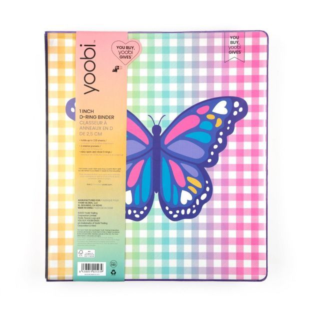 Yoobi™ 1" Ring Binder Gingham Butterfly | Target