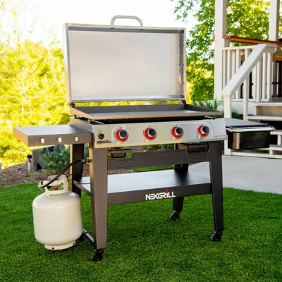 Daytona 4-burner Propane Gas Grill 36 In. Flat Top Griddle In Black With Stainless Steel Lid | Wayfair North America