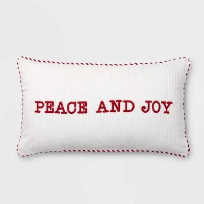 Embroidered 'Peace and Joy' Corduroy Lumbar Throw Pillow White/Red - Threshold™ | Target