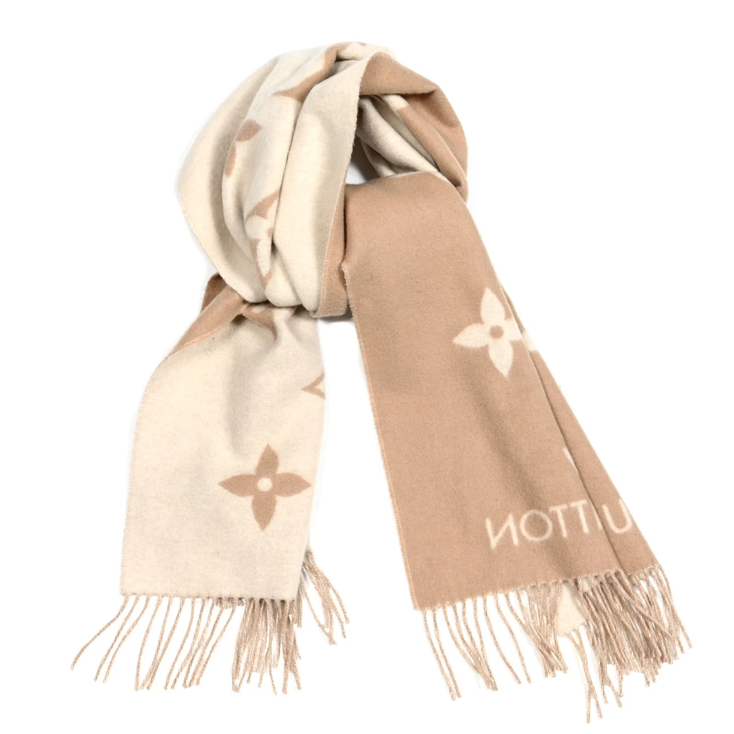 Wool Cashmere Monogram Daily LV Scarf Beige White | FASHIONPHILE (US)
