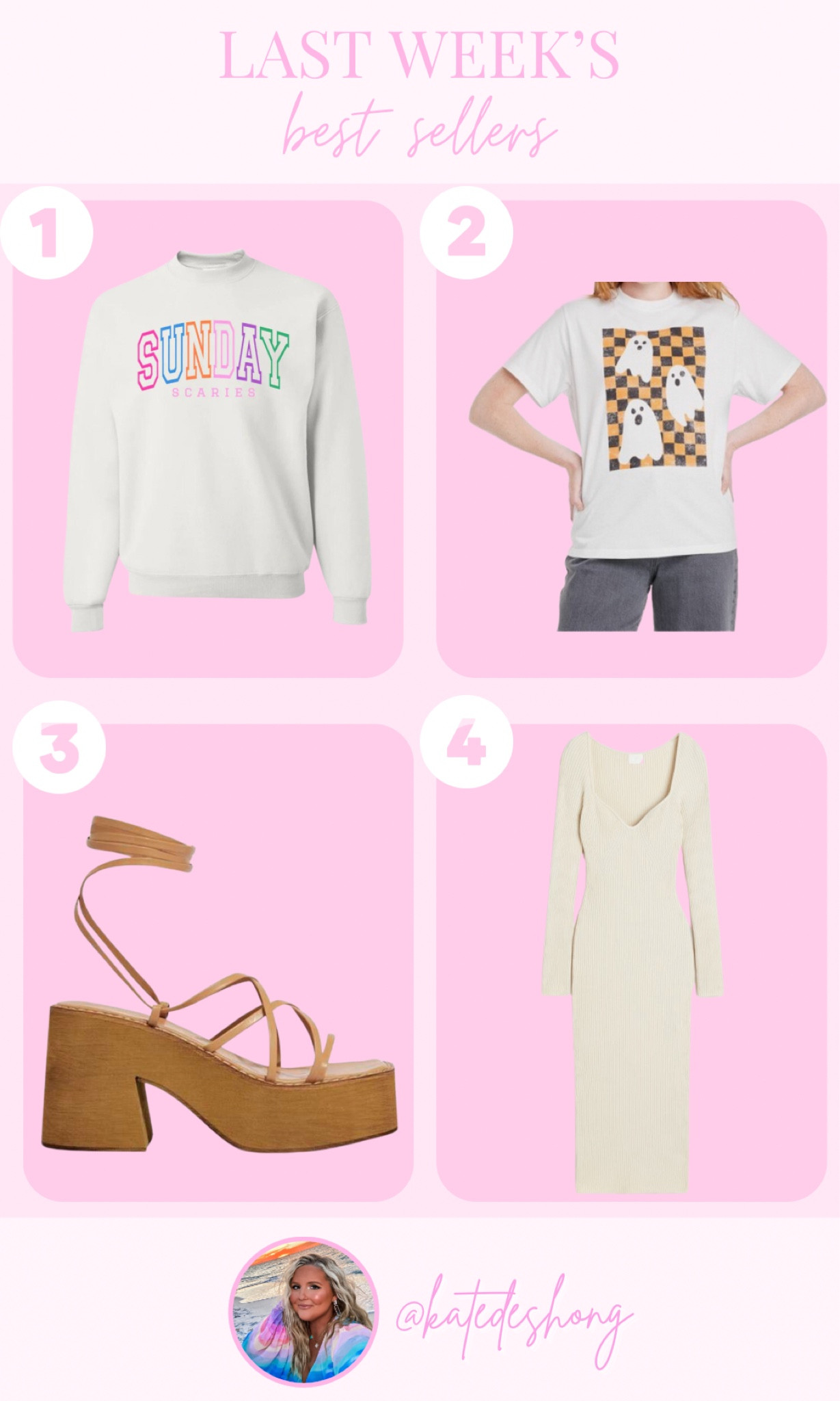 best sellers , most loved , top purchased. Ghost shirt. Sunday scaries. Platform shoe. Sweater dress. Fall finds  

#LTKstyletip #LTKSeasonal #LTKFind