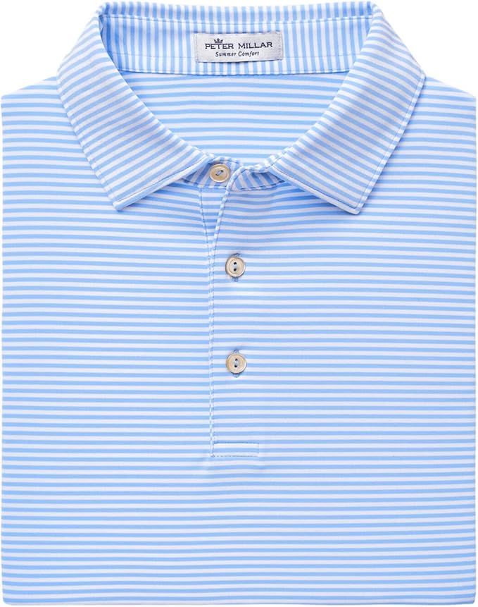 PETER MILLAR Mens Hales Performance Stripe Jersey Golf Polo - Cottage Blue L | Amazon (US)
