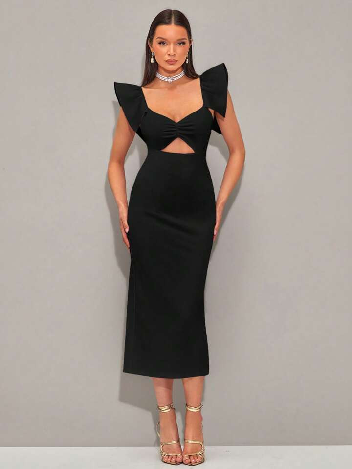 SHEIN BAE Twist Front Ruffle Trim Cut Out Split Back Dress | SHEIN