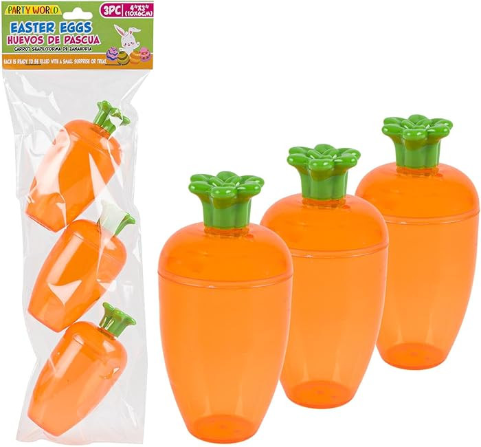 Clear Orange Carrot Shaped Easter Eggs 3 Fillable Treat Containers | Amazon (US)