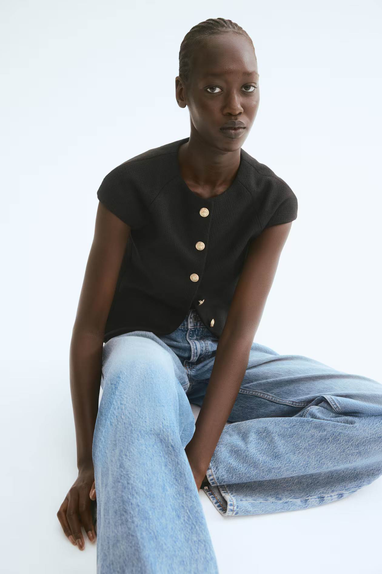 Button-front top - Black - Ladies | H&M GB | H&M (UK, MY, IN, SG, PH, TW, HK)