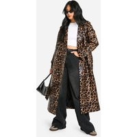 Womens Petite Leopard Faux Leather Trench Coat - Multi - 2 | boohoo (US & Canada)