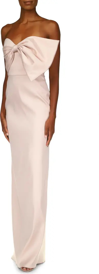 Badgley Mischka Collection Bow Strapless Mikado Column Gown | Nordstrom | Nordstrom