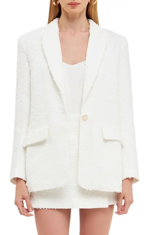 Endless Rose Tweed Blazer in White at Nordstrom, Size Large | Nordstrom