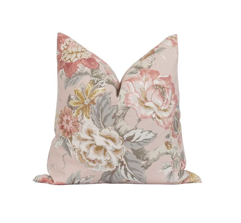 Blush Floral, Blush Grey White Pillow Cover, Floral Decorative Pillow Cover, Aviary Euro Sham, Do... | Etsy (US)