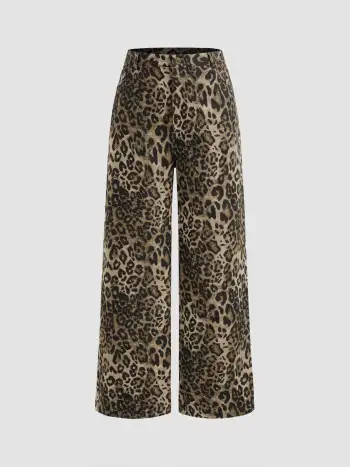 Cider Denim Mid Rise Leopard Barrel-leg Jeans | Cider