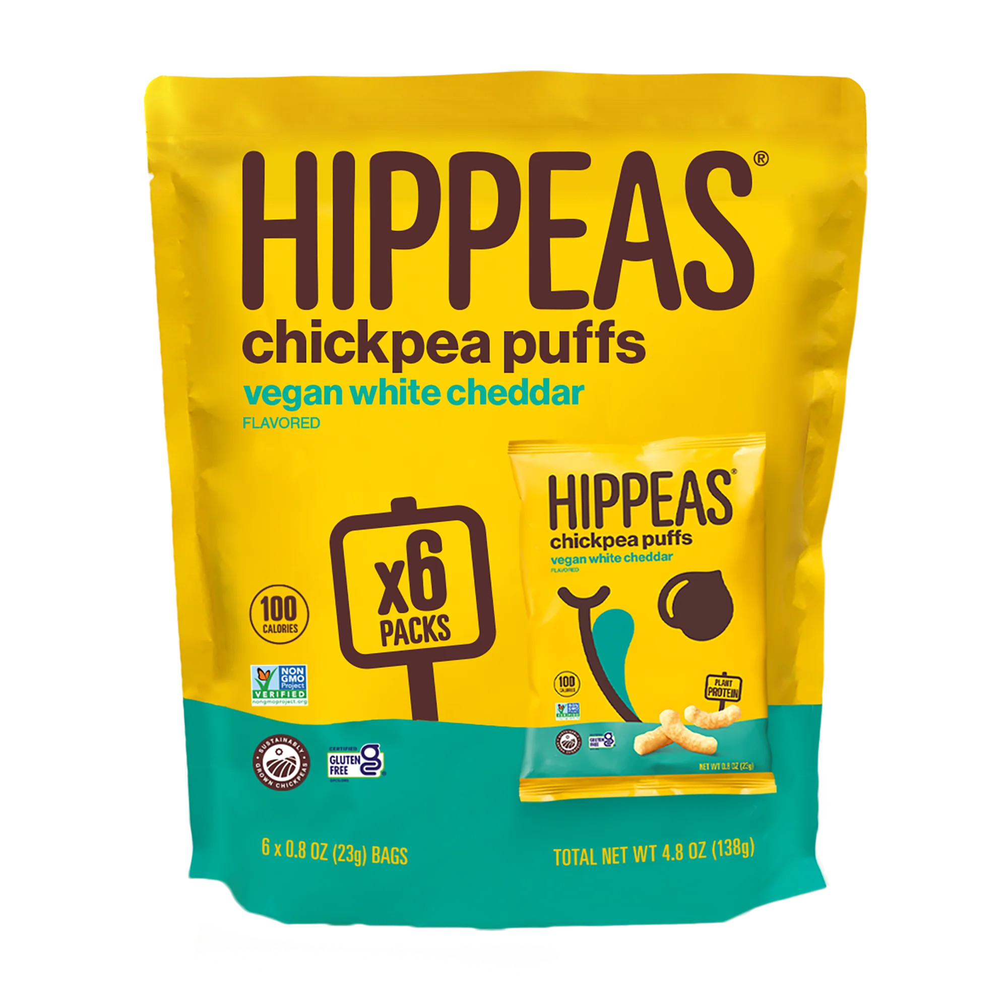 HIPPEAS Chickpea Puffs, Vegan White Cheddar, Gluten-Free, 0.8 oz Bag, 6 Ct | Walmart (US)
